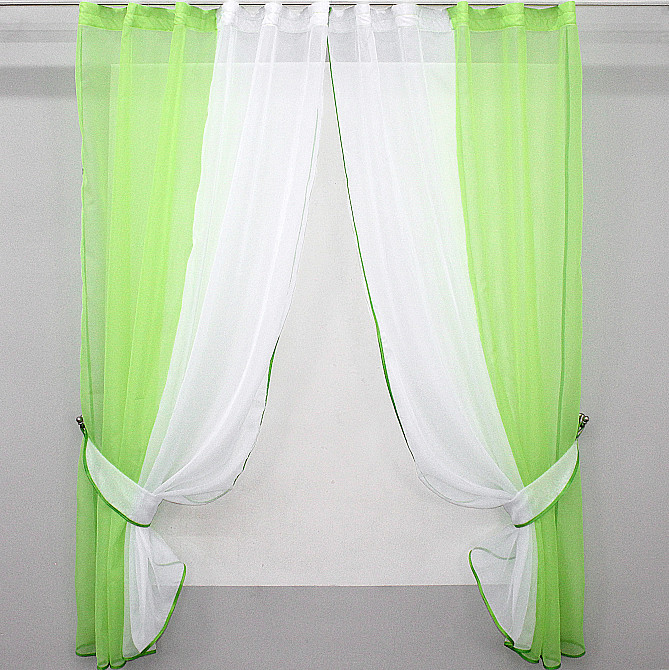 Кухонные шторы VR-Textil № 017к комбинированные с подвязками салатовый с белым 265х170 см (50-037) Киев - изображение 1