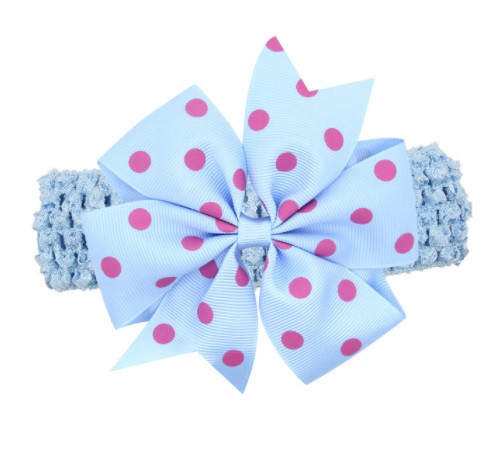 Детская голубая повязка с бантом в горох для детей - размер универсальный (на резинке), бант 11см Киев - изображение 1