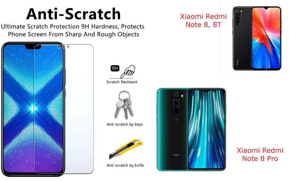 Захисне скло NeoGlass для Xiaomi Redmi Note 8, 8T, 8 Pro – надпрозоре та стійке Київ - фото 1