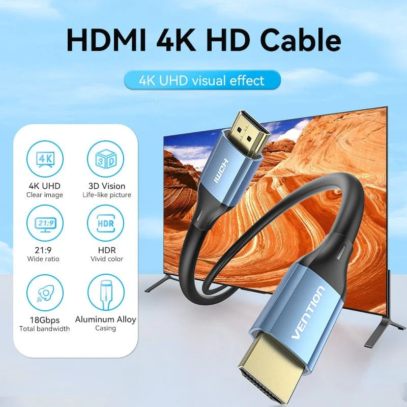 Кабель HDMI M - M, 2.0 м, V2.0, 4K 60Гц, Aluminum Alloy Blue Vention Винница - изображение 6