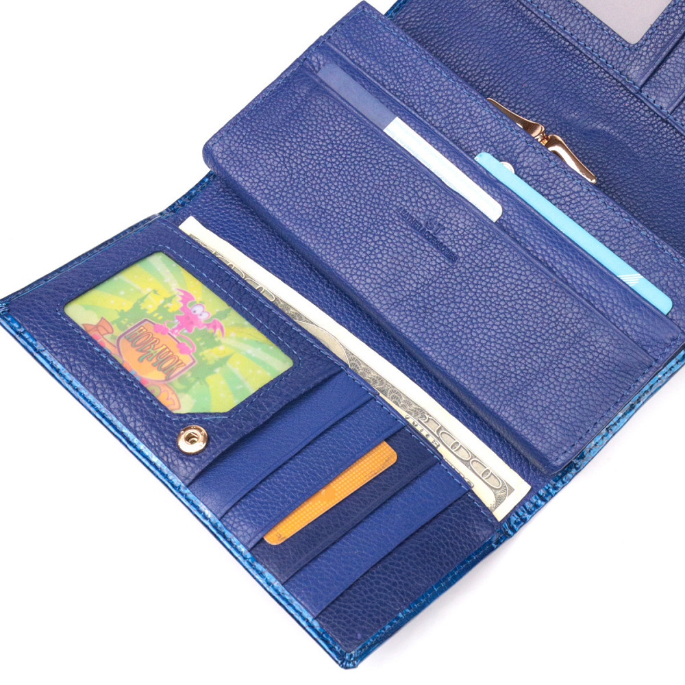 Стильный женский кошелек из лакированной кожи с визитницей ST Leather 19404 Синий Киев - изображение 8