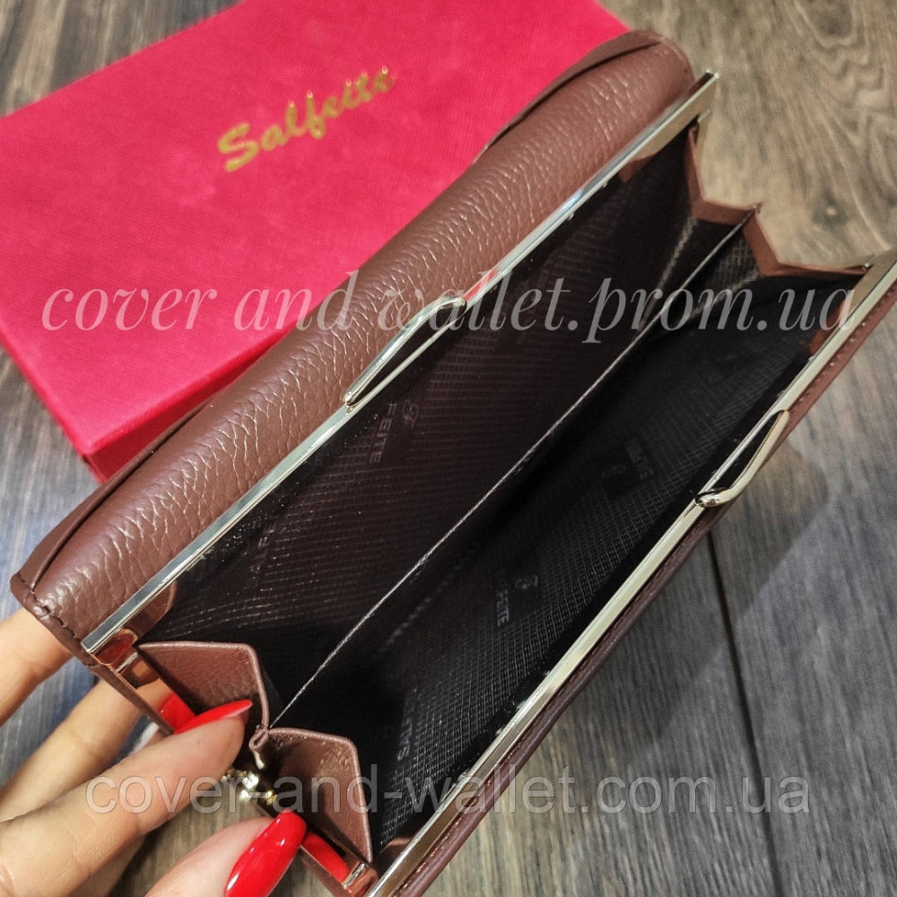 Классический женский кожаный кошелёк с бантом коричневого цвета F.Salfeite Киев - изображение 6