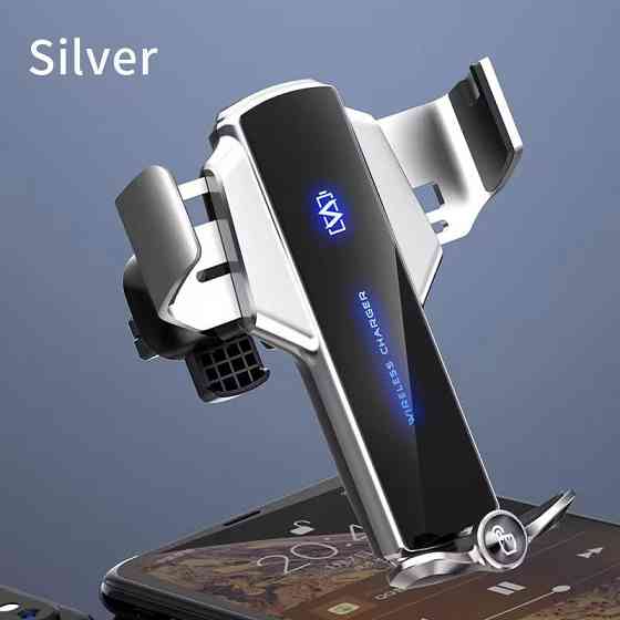Автотримач для телефона з вбудованим акумулятором і бездротовою зарядкою 15W P9, Type-C, сріблястий Кам'янець-Подільський