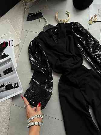 Стильний вечірній прямий комбінезон  креп дайвінг + паєтка 46/48 Одеса