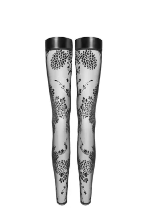 Панчохи Noir Handmade F243 Tulle stockings with patterned flock embroidery - S Львов
