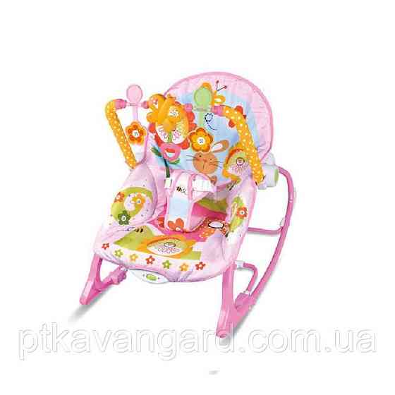 Дитяче крісло-гойдалка шезлонг (мелодії, дуга з підвісками) рожевий Хмельницький