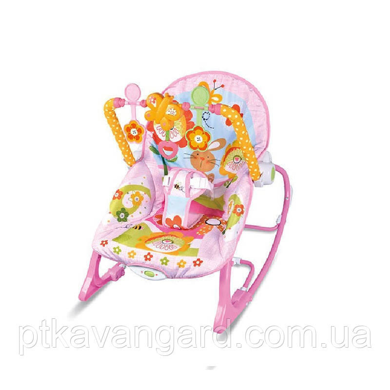 Дитяче крісло-гойдалка шезлонг (мелодії, дуга з підвісками) рожевий Хмельницький - фото 1