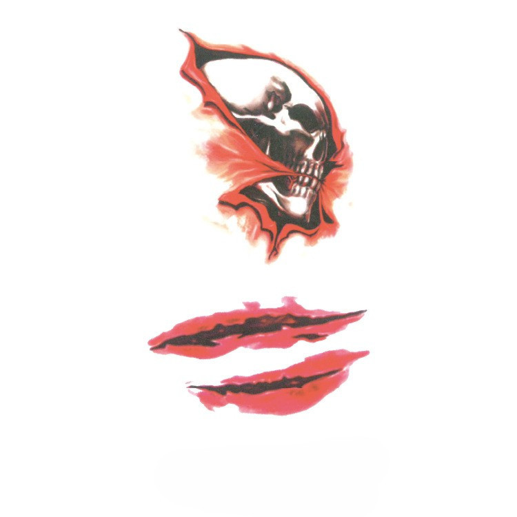 Тату наклейки для Хелловіну Череп та рани 10 на 6 см червоно-чорний Київ - фото 1