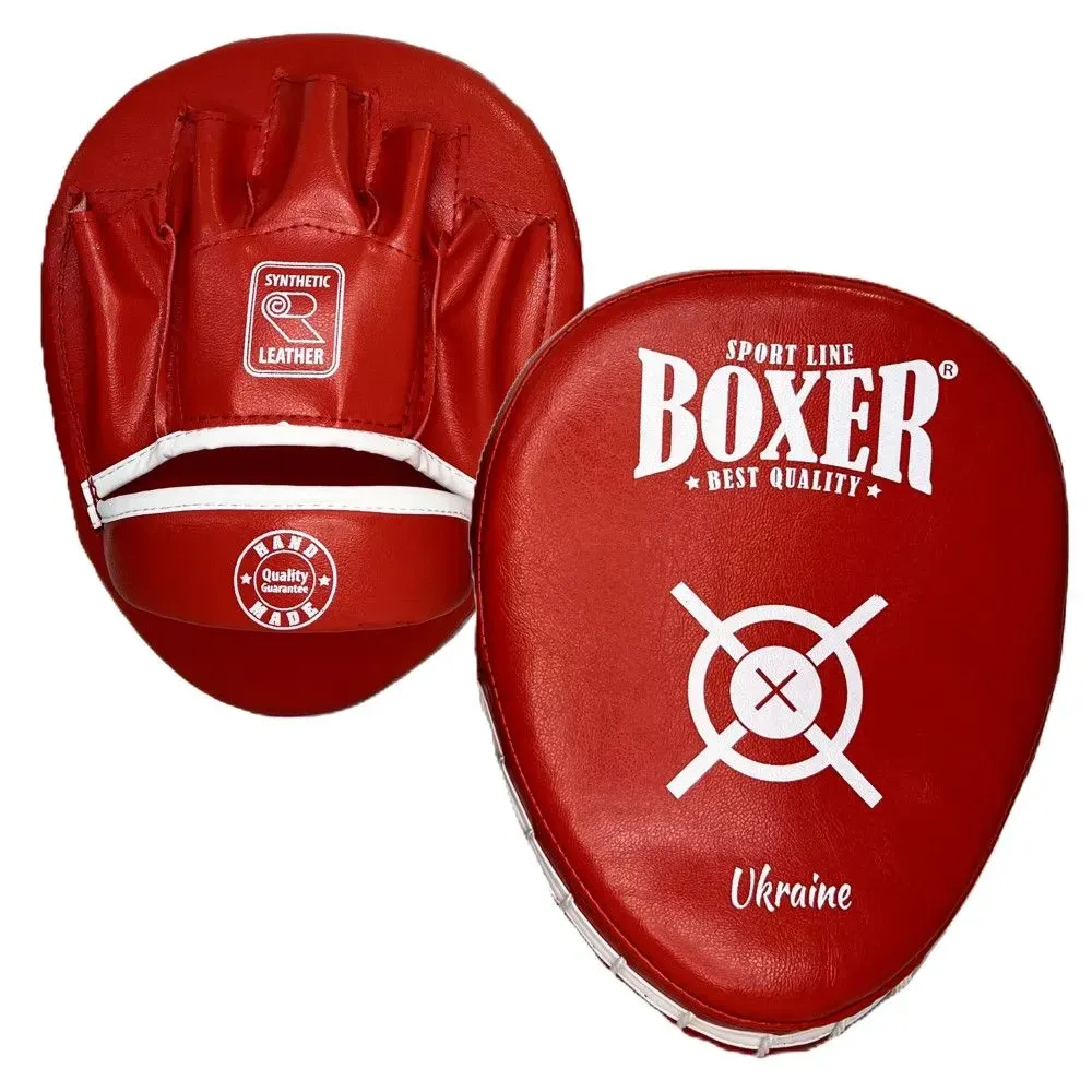 Лапи боксерські ергономічні (гнуті) BOXER NEW 2013-N1,  шкірзам Вишневе - фото 8