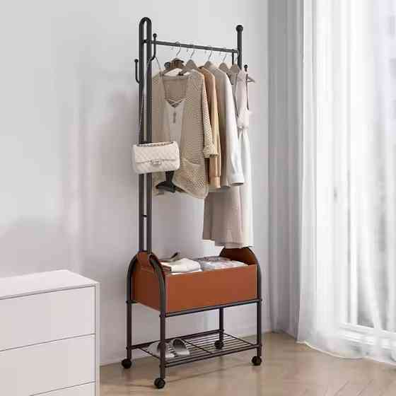 Вешалка для одежды передвижная напольная с полкой для обуви металлическая высота 184 см,цвет черный Каменец-Подольский