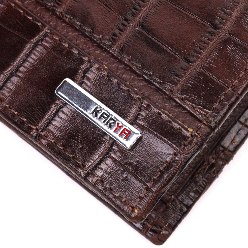 Стильное портмоне для мужчин из натуральной кожи с тиснением под крокодила KARYA 21324 Коричневый Киев - изображение 5