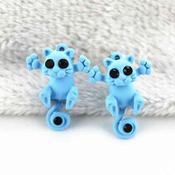 Серьги с котами 2 см голубой Киев
