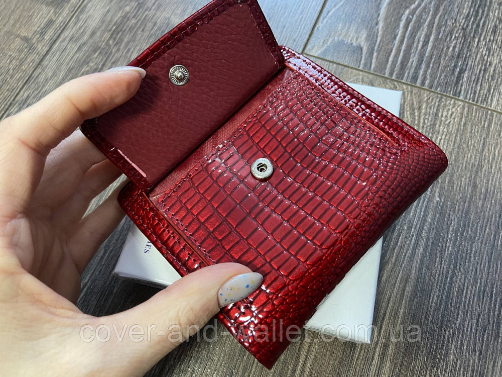 Женский лаковый кожаный кошелек не большого размера красного цвета на много карточек ST AE 415 Киев - изображение 7