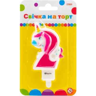 Свічка Maxi двостороння "2" із зображенням єдинорога висотою 7,62 см (MX622066-2) Вінниця