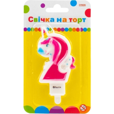 Свічка Maxi двостороння "2" із зображенням єдинорога висотою 7,62 см (MX622066-2) Вінниця - фото 1