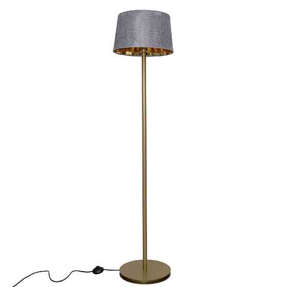 Торшер MSK Electric с серым плафоном из ткани под лампу  Е27 с золотым основанием NL 3621 GD+GR Одесса