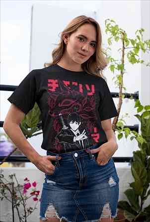 Футболка з аніме принтом Людина-бензопила оверсайз (S/M/L) Чорний AnimeJ0417 Дніпро