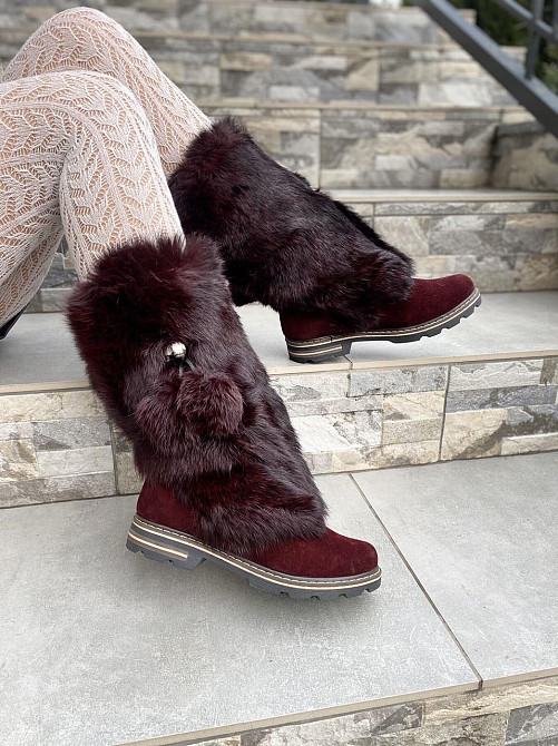 TopS Унти жіночі TopS бордові натуральна замша хутро зима (АР-65) Коломыя - изображение 1