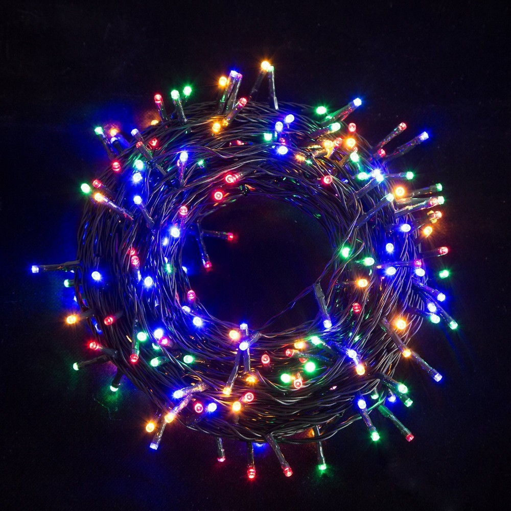 Новорічна гірлянда з яскравими різнокольоровими лампочками 9,5 метрів та чорним шнуром з вилкою для розетки Кам'янець-Подільський - фото 3