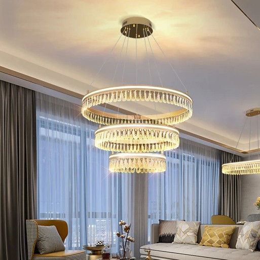 Люстра світлодіодна стельова Кришталеве коло PJ915 (Золотистий) 40+60+80 см Київ - фото 2