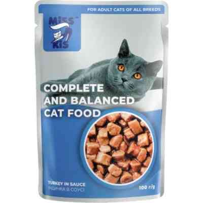 Влажный корм для кошек Mis Kiss с индейкой в соусе 100 г (4820164440162/4820111141487) Винница