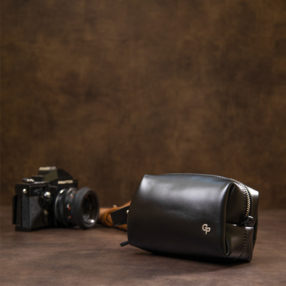 Шкіряна глянсова чоловіча косметичка Чорний (GRANDE PELLE) Київ - фото 2