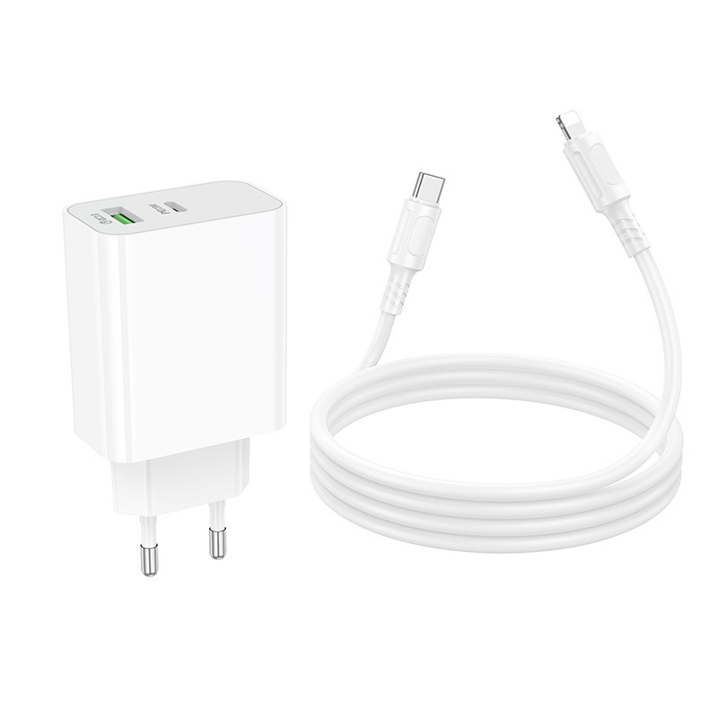 Мережевий зарядний пристрій з кабелем BOROFONE BA106A Stellar PD20W+QC3.0 charger set (C to iP) (EU) White Одеса - фото 7