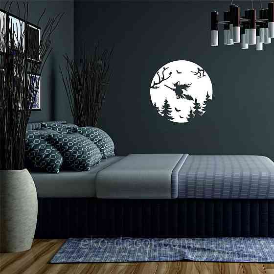 Декоративное настенное Панно «Ведьма на луне», Декор на стену 90*90 см, Белый Киев