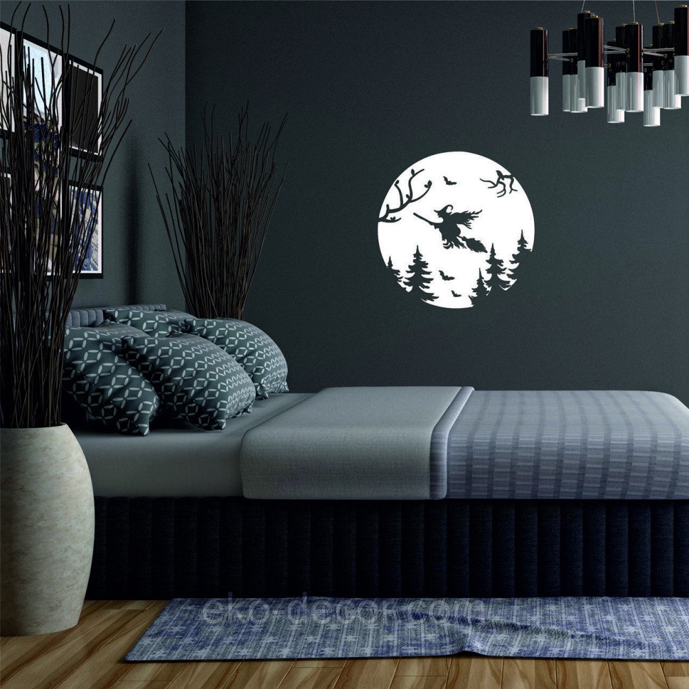 Декоративное настенное Панно «Ведьма на луне», Декор на стену 90*90 см, Белый Киев - изображение 2