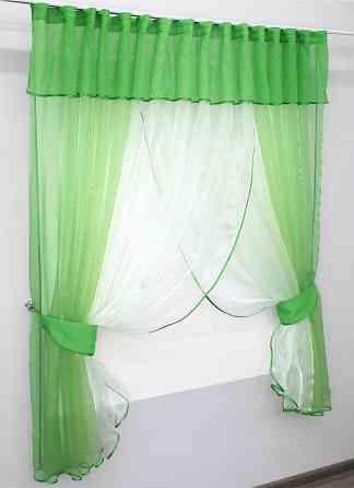 Кухонні шторки VR-Textil № 111к комбіновані салатовий з білим 400х170 см (52-0228) Київ