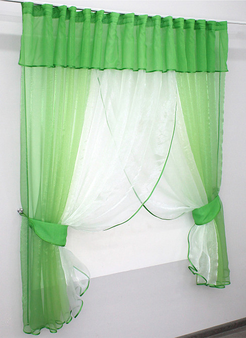 Кухонні шторки VR-Textil № 111к комбіновані салатовий з білим 400х170 см (52-0228) Київ - фото 2