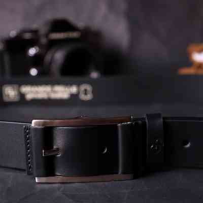 Ремень Grande Pelle Брючный кожаный с квадратной пряжкой Черный (11679) Винница