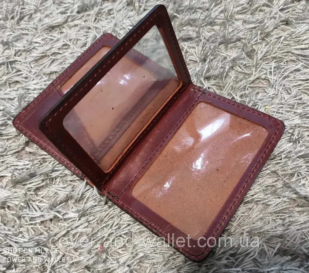 Шкіряна обкладинка на ID паспорт і авто права з додатковим клапаном Бордовий Київ - фото 8