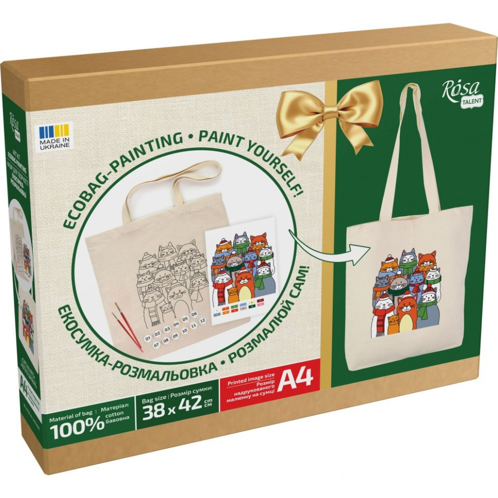 Набір для розфарбовування еко-сумки "Коти в шапках" N0003646 Вінниця - фото 1