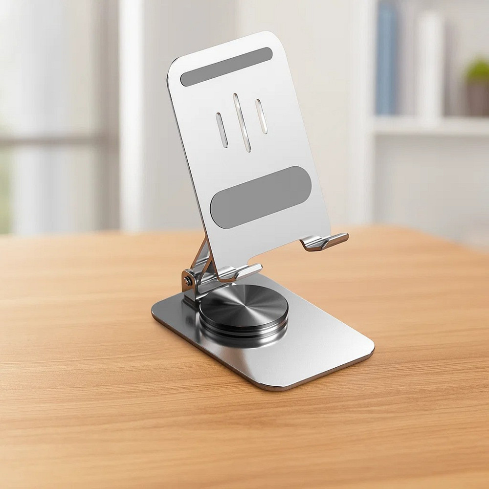 Підставка під телефон, для смартфона або планшета складна, настільна, металева до 12 дюймів, срібляста Кам'янець-Подільський - фото 3