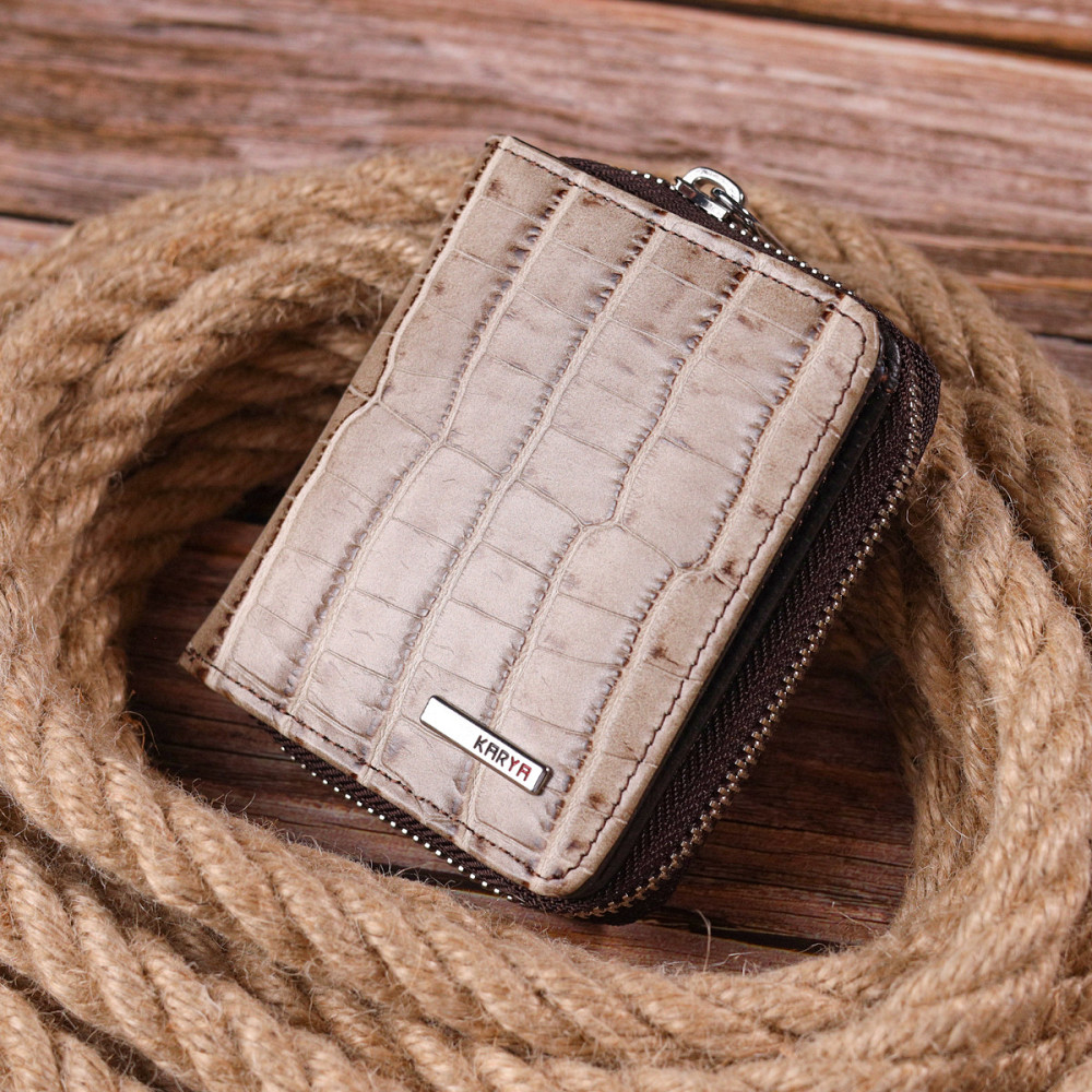 Фактурний жіночий гаманець із монетницею з натуральної шкіри з тисненням під крокодила KARYA 21413 Бежевий Київ - фото 6