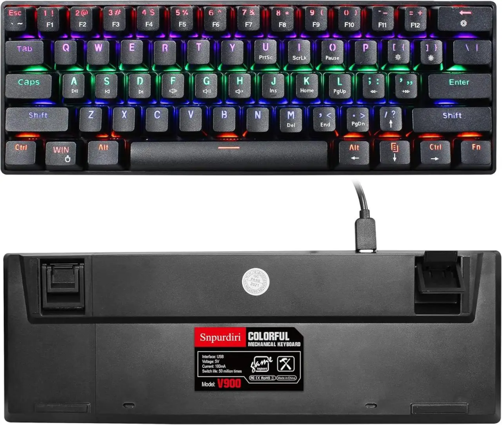 Ігрова механічна клавіатура Snpurdiri 60% V900 Black RGB підсвітка 61 клавіша дротова Type-C для геймерів та роботи Київ - фото 7