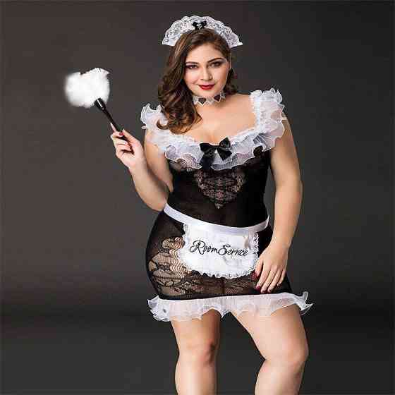 Костюм покоївки JSY «Слухняна Ельма» Plus Size Black, сукня, фартух, головний убір покоївки Sex Aura Київ