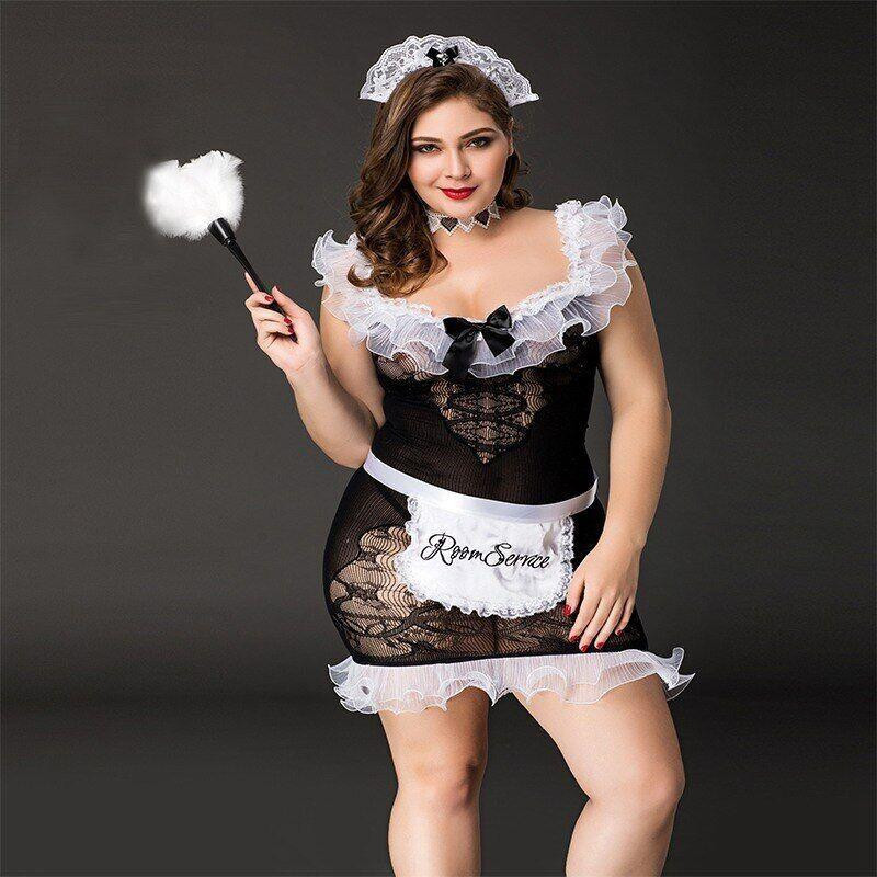 Костюм покоївки JSY «Слухняна Ельма» Plus Size Black, сукня, фартух, головний убір покоївки Sex Aura Київ - фото 2