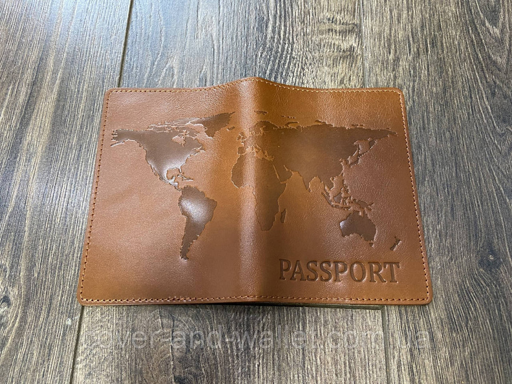 Желтая обложка на паспорт карта мира из гладкой кожи ST Leather Киев - изображение 4