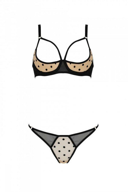 Эротический комплект Passion MARINA SET WITH OPEN BRA, L/XL, beige, открытые чашки Sex Aura Киев - изображение 3