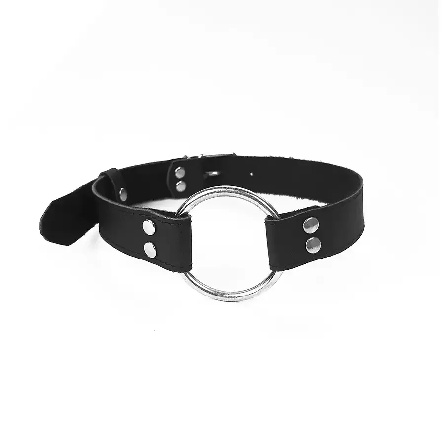 Кляп металеве кільце на ременях Art of Sex – Gag Ring Metal, чорний, натуральна шкіра Львів - фото 1