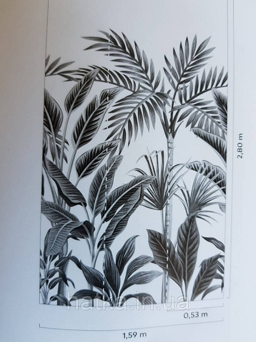 Шпалери вінілові Grandeco One roll one motif 2 A40801 панно рослини великий лист папороть манстера чорні Київ - фото 3