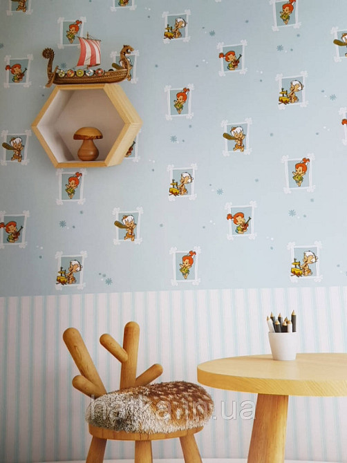 Обои виниловые на флизелине AdaWall Ada Kids метровые детские мультфильм Флинтстоуны картинки  на голубом фоне Киев - изображение 2