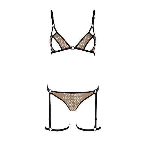 Еротичний комплект спідньої білизни Passion GABI SET L/XL beige, трусики з гартерами Sex Aura Київ