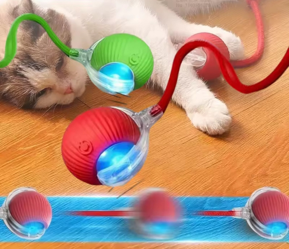 М'ячик інтерактивний з хвостиком USB для котів та собак 7 на 6 см зелений Київ - фото 5