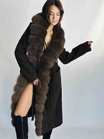 Жіноче кашемірове пальто з хутром по всій довжині Шоколад, 46 Харків