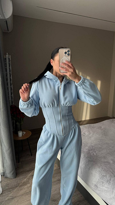 Жіночий стильний теплий корсетний комбінезон двосторонній фліс Блакитний, 42/44 Одеса - фото 3