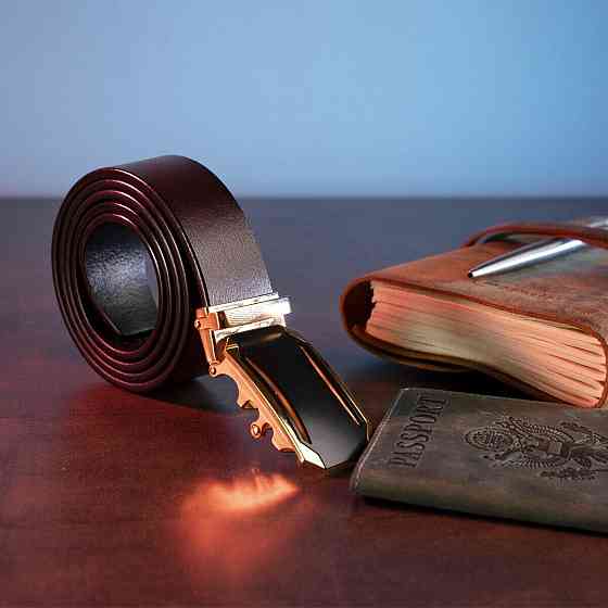 Деловой мужской ремень с автоматической пряжкой Коричневый (Vintage) Киев