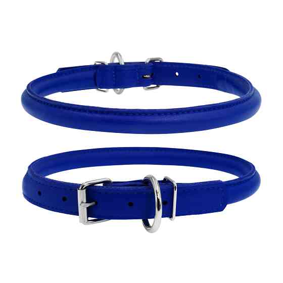 Нашийник для собак шкіряний WAUDOG Glamour з QR паспортом, круглий, Д 13 мм, Дов 45-53 см синій Коломыя